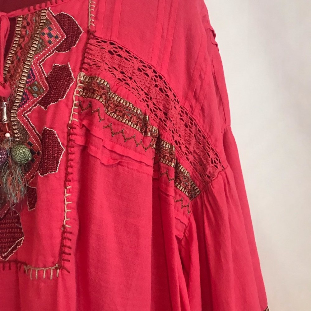 Sundance Coral Red Embroidered Boho Blouse - Picture 8 of 13